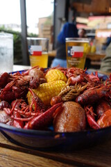 Cajun crayfish with beer.