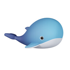 Obraz premium Blue whale isolated. Sea and beach minimal cartoon icon. Summer vacations and sea lifestyle theme. 3D render illustration.