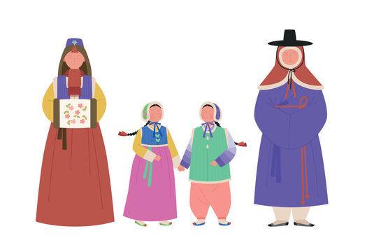 Winter clothing of Korea's old country Joseon. hand drawn vector illustration.