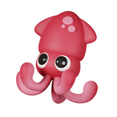 Pink Octopus isolated. Sea and beach minimal cartoon icon. Summer vacations and sea lifestyle theme. 3D render illustration.