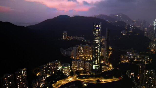 Highcliff Real Estate and Adventist Hospital in Hong Kong, aerial night view