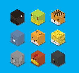 Fototapeta premium Dice Box 3D Character Jungle Animal Set Cartoon Vector