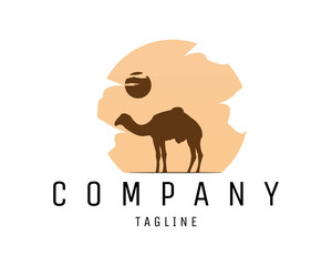 ancient mesidian old camel logo silhouette. isolated white background view from side. Best for badge, emblem and sticker designs.