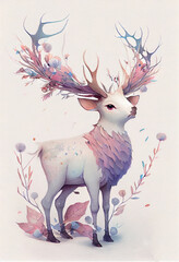 Obraz premium Magical Deer Christmas Watercolor