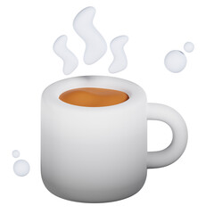 Hot chocolate white cup isolated. New Year and winter symbol icon concept. 3D render illustration.