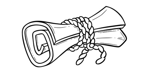 Old scroll sketch. Torn paper scroll with a ribbon for games. Vector illustration isolated in white background