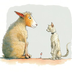 A Sheep And Cat Talking To Each Other