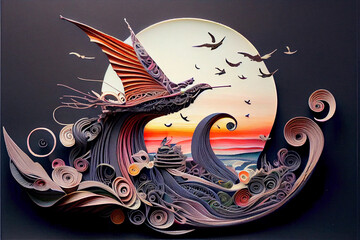 Paper quilling landscape art