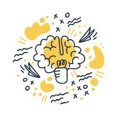 Symbol of mental development, intellect, logical thinking and generating ideas. Paper planes, illegible handwriting. Tic-tac-toe game. World day of logic. Illustration in cartoon style.
