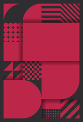 Bauhaus style geometric pattern background. Trend color of the year 2023 viva magenta and black. Design texture elements for banners, covers, posters, backdrops, walls. Vector illustration.