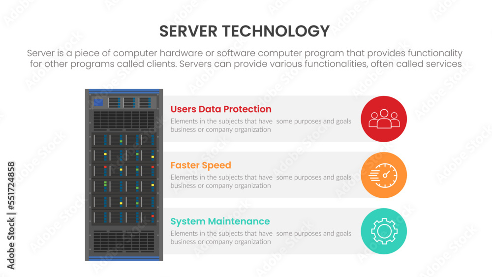 Poster server database infographic concept for slide presentation with 3 point list
