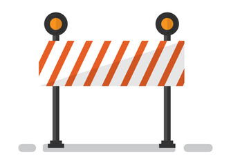 Construction barrier equipment, striped fencing sign on white. Warning of reconstruction, barricade for building site, boundary symbol, engineering vector