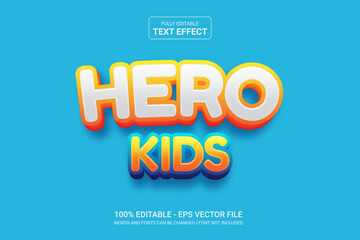 Editable 3d text effect Hero Kids cartoon template stlye modren concept premium vector