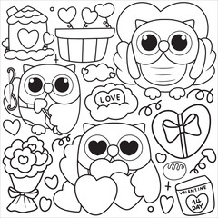 Valentine's day owl coloring pages for kids 