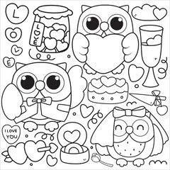 Valentine's day owl coloring pages for kids 
