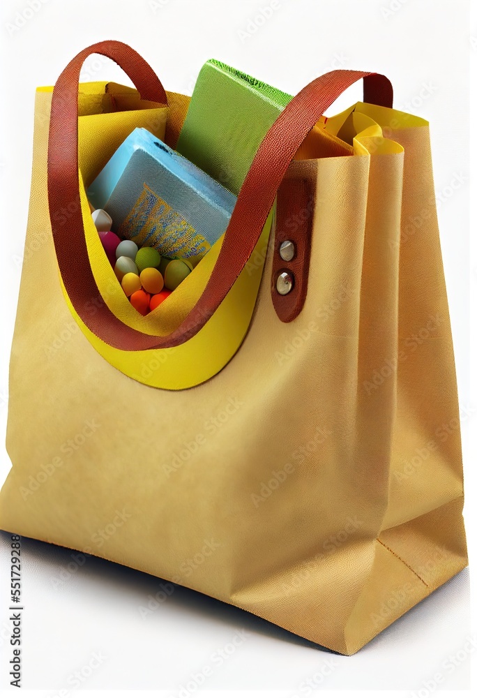 Poster a bag with a book and a bag with a book inside it and a book in the bag on the inside. generative ai