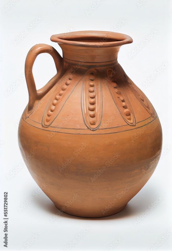Poster a brown vase with a handle on a white background with a white background behind it and a white backg