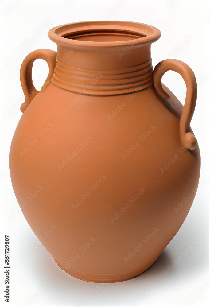 Aufkleber a brown vase with a handle on a white background with a shadow of the vase on the ground and a white