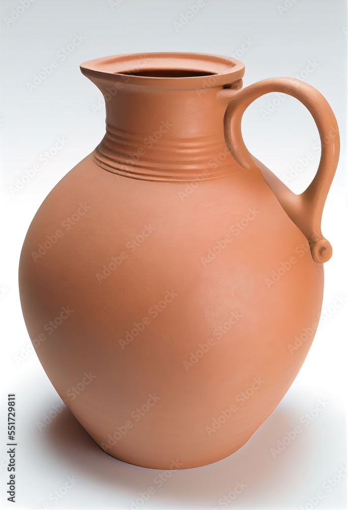 Poster a brown vase with a handle on a white background with a shadow of the vase on the ground and a white