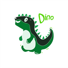 cartoon style illustration of a cute green dinosaurs
