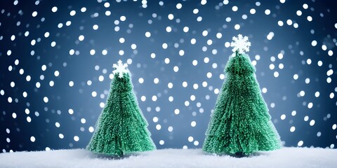 Generative AI New Year and Christmas card with Christmas trees on a winter background
