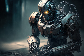 Fototapeta premium Robot gripping a piece of metal gear. Generative AI