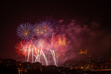 Fireworks light shows in the Istanbul