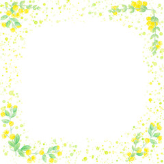 黄色い花の華やかなボタニカルフレーム。水彩絵の具で描いたイラスト。