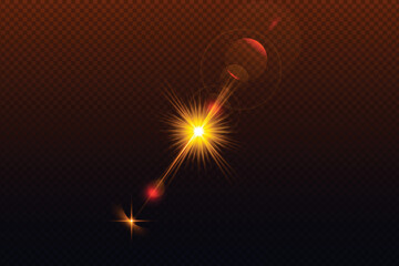 Golden transparent light lens flares streaks.
