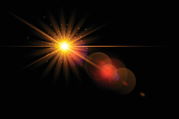 Golden transparent light lens flares streaks