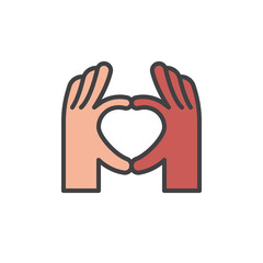 Black and white hands making heart filled outline icon