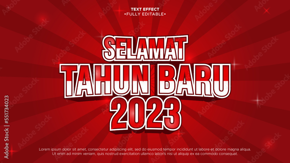 Poster happy new year 2023 editable text effect with red and white color combination