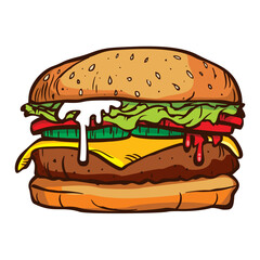 Hand Drawn Burger, Illustration & sketch, Vector Burger	