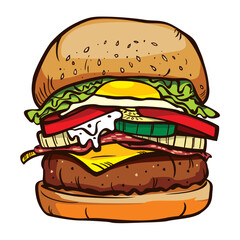 Hand Drawn Burger, Illustration & sketch Burger	
