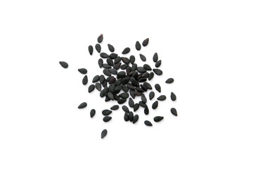 Group black sesame seeds  isolated on white background , top view , flat lay.