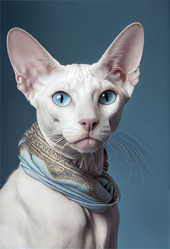 Fancy White Cat With Blue Eyes. Generative AI