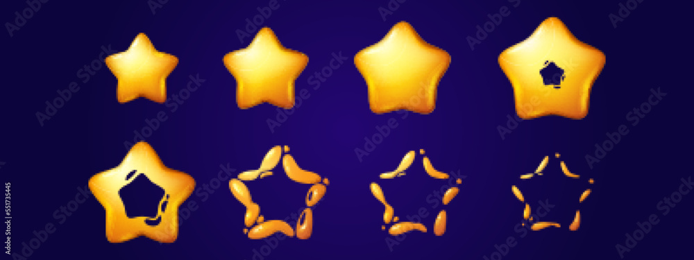 Poster star shape bubble explosion sprite sheet. game animation sequence of burst or dissolution effect of 