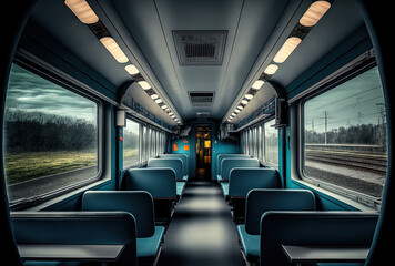 View inside a contemporary train. Generative AI