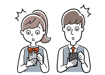ベクターイラスト素材：スマホを使う学生の男女、驚く
