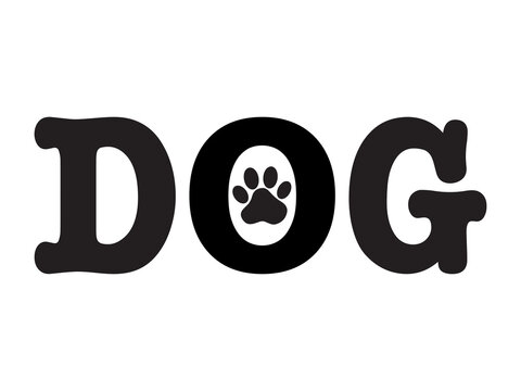 A text dog with an animal paw print. The trace of a pet in the word dog. Minimalistic vector logo for pets, ready for the internet and printing.