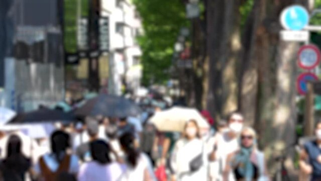 表参道を歩く人々の映像（ぼかし有り）