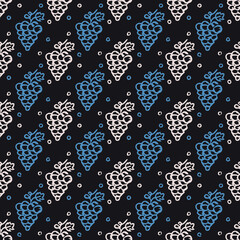 Seamless grape pattern. Doodle vector with grape icons. Vintage grape pattern