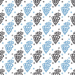 Seamless grape pattern. Doodle vector with grape icons. Vintage grape pattern