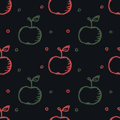 Seamless apple pattern. Colored seamless doodle pattern with apples