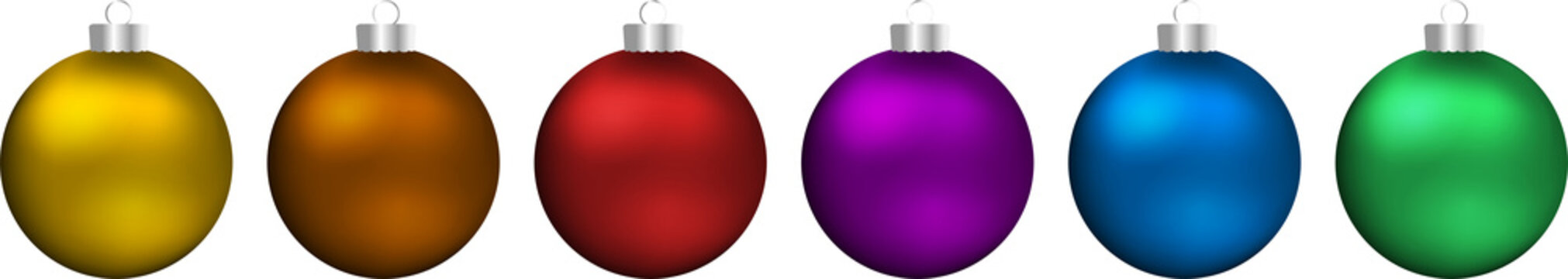 Christmas vector balls baubles banner color beautiful decorations in a row isolated on transparent background. Multicolored vector balloons. PNG image