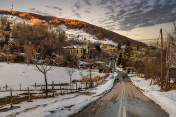 view of snowy Nymfaio florinas  the picturesque traditional village of north Greece also known for  Arcturos organisation which protects brown bears