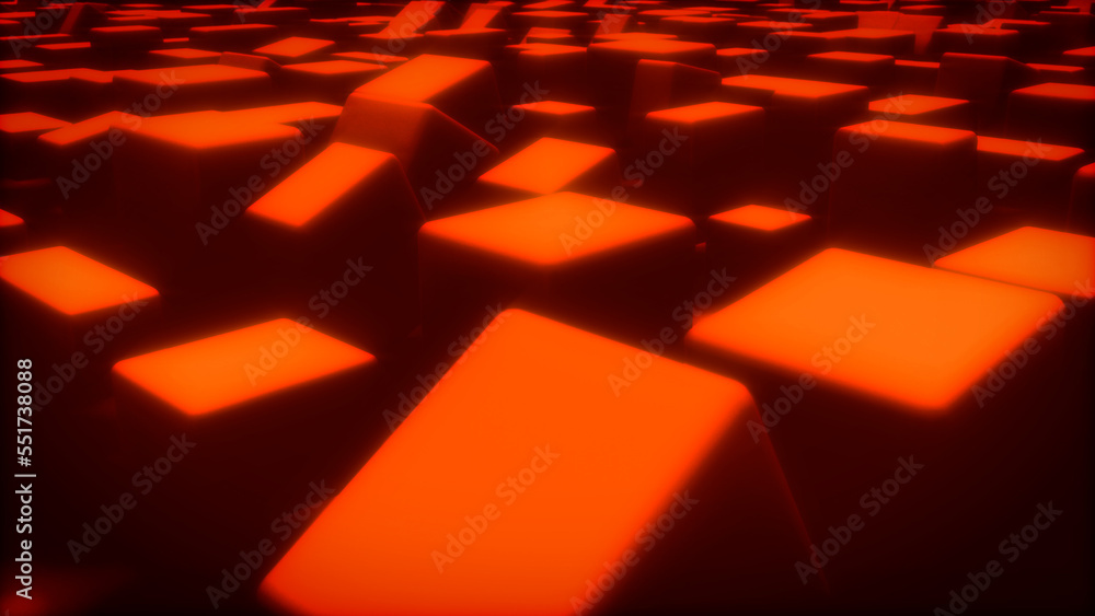 Wall mural red hi-tech cg pattern of geometrical cubes - randomize - abstract 3d illustration