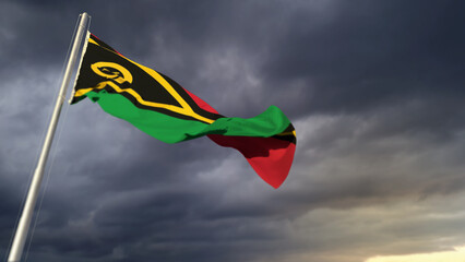 beautiful Vanuatu flag on heavy dark clouds backdrop - abstract 3D illustration