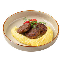 Portion of russian beef cutlets with mashed potato