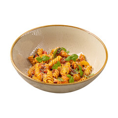 Portion of gourmet italian spiral pasta fusilli 